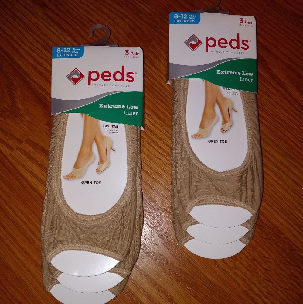 🆕Peds | 2 Packs Peep Toe Extreme Low Liners Socks Nude 6 Pair Total Size 8-12